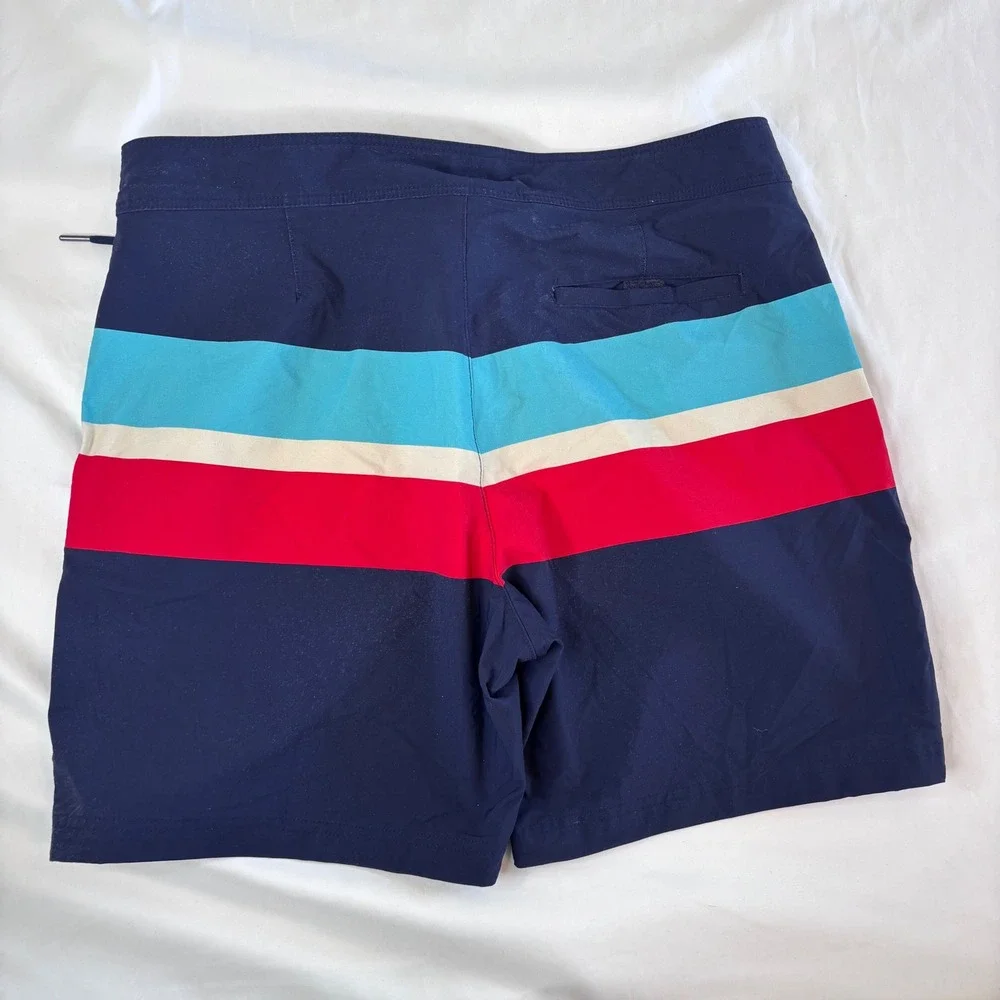 Vineyard Vines Striped Color Block Board Shorts‎ Swim Trunks Navy Blue Red 36